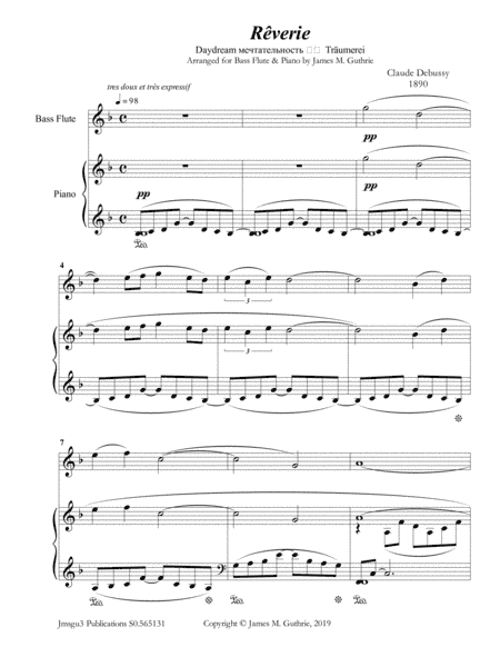 Debussy: Reverie for Bass Flute & PIano (arr. James M. Guthrie)