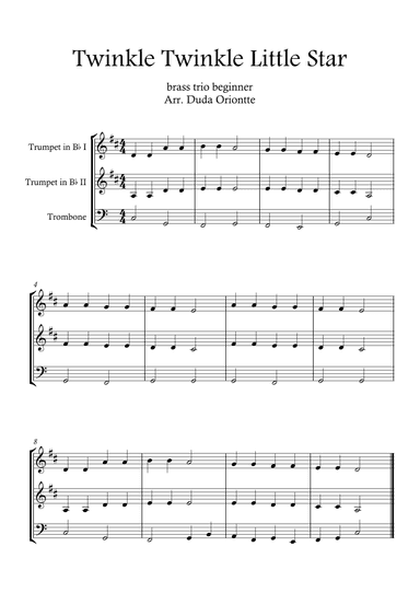 Twinkle Twinkle Little Star (For BEGINNER and kids)  (brass trio) (arr. Duda Oriontte)