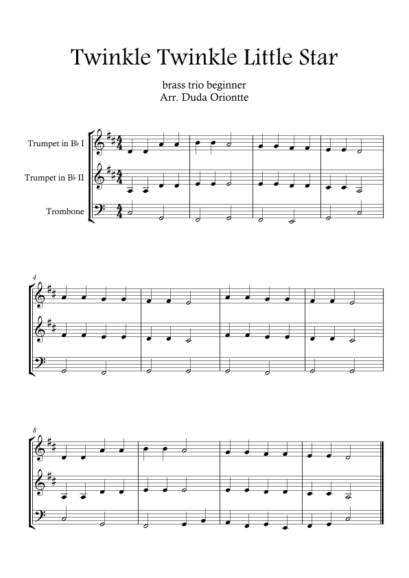 Twinkle Twinkle Little Star (For BEGINNER and kids)  (brass trio) (arr. Duda Oriontte)