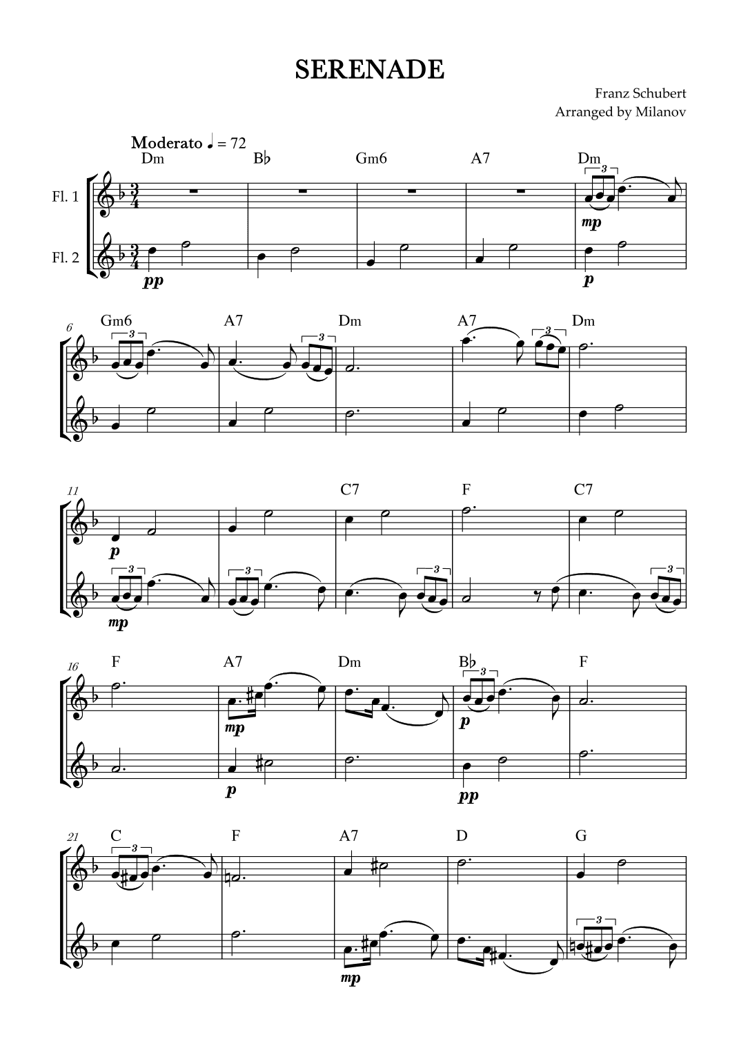 Serenade | Schubert | Flute duet | Chords (arr. Milanov)