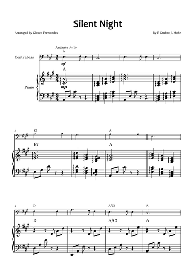 Silent Night - Double bass and piano with chord symbols (arr. Glauco Fernandes)