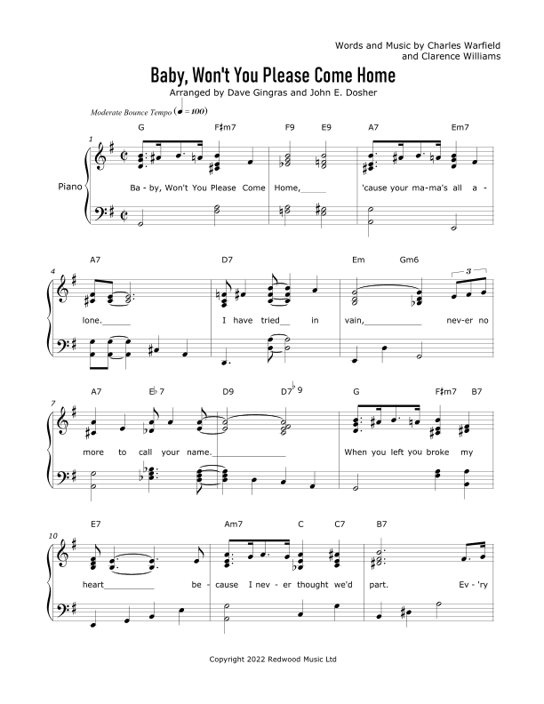 Baby, Won't You Please Come Home (arr. David Lee Gingras and John E. Dosher)
