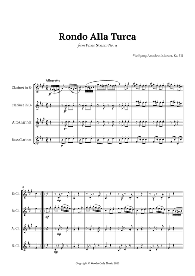 Rondo Alla Turca by Mozart for Clarinet Ensemble (arr. Ander)