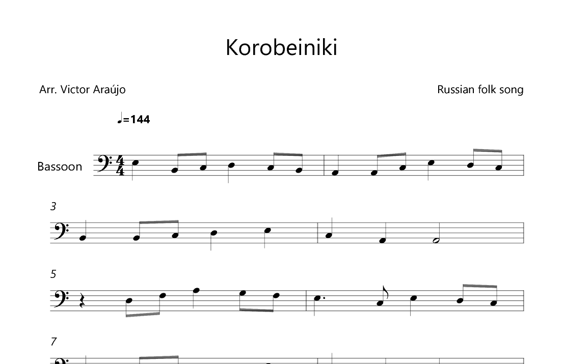 Korobeiniki  (from Tetris) - Basson Lead Sheet (arr. Victor Araújo)