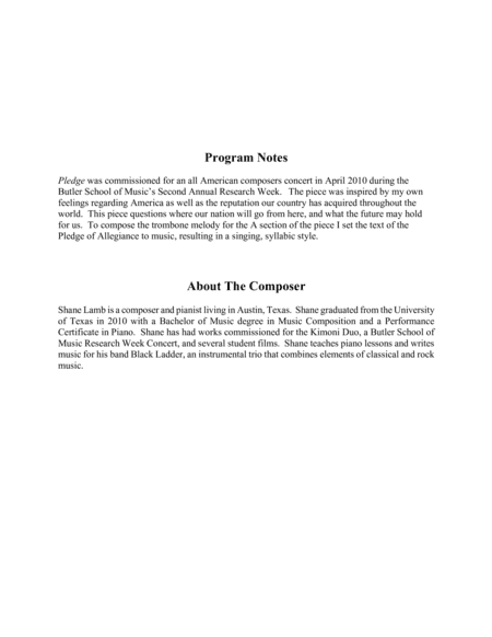 Pledge for Bass Trombone and Piano