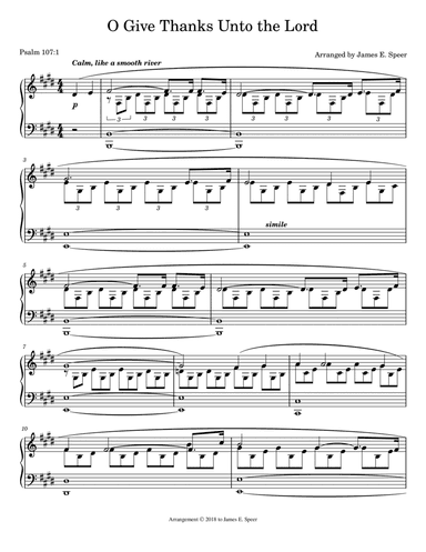 O Give Thanks Unto the Lord Piano Solo (arr. James E. Speer)