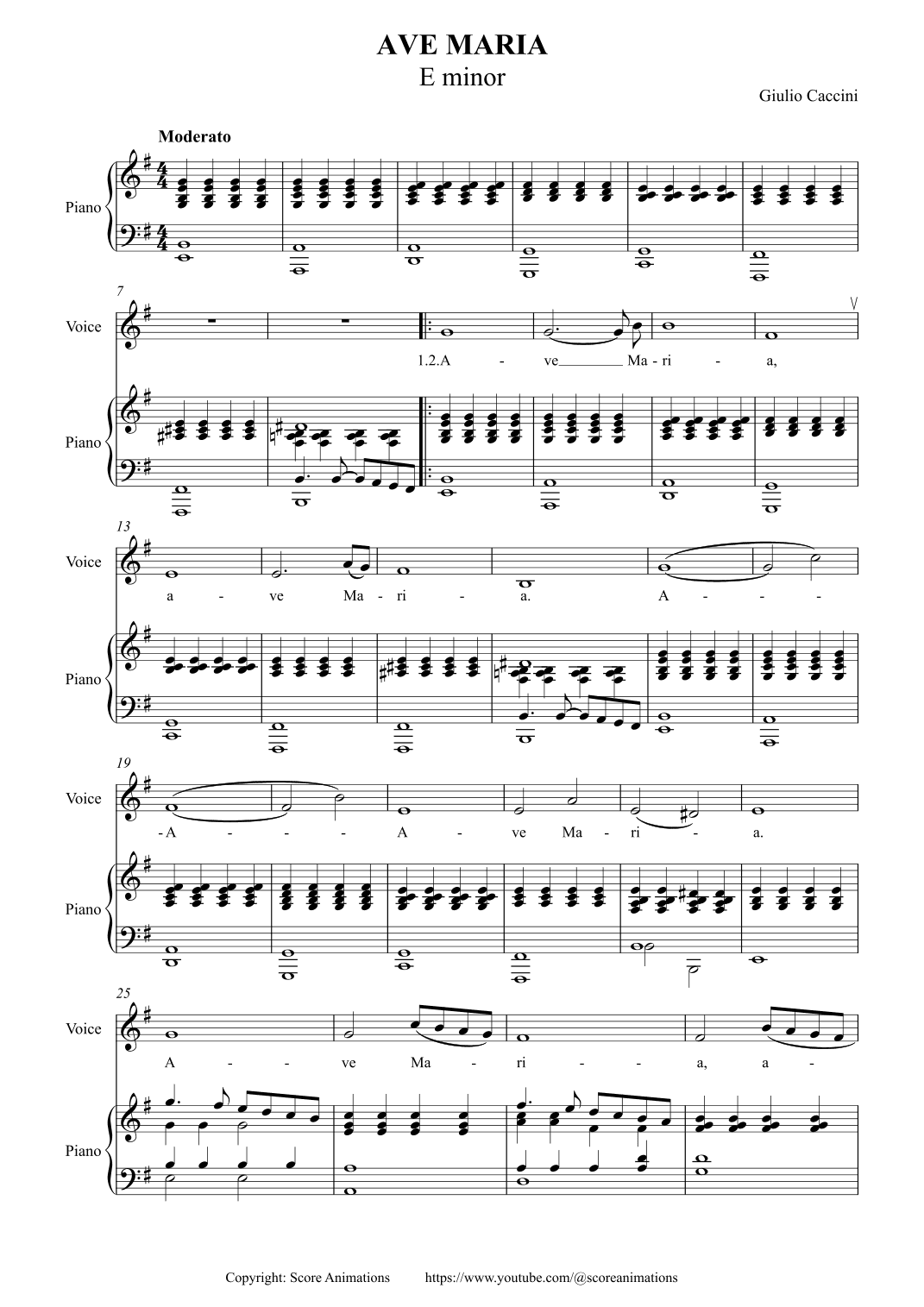 G.CACCINI. Ave Maria in E minor (arr. Score Animations)