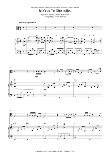 Je Veux Te Dire Adieu (arr. Kaiserin Rebecca)
