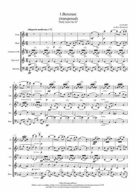 Fauré: Dolly Suite Op.56 Mvt.1 Berceuse (transposed) - wind quintet (arr. Ray Thompson)