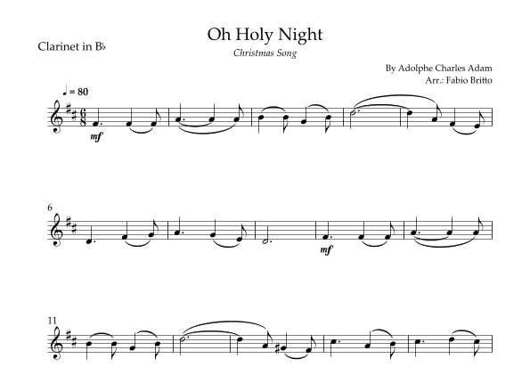 Oh Holly Night (Christmas Song) for Clarinet in Bb Solo (arr. Fabio Britto)