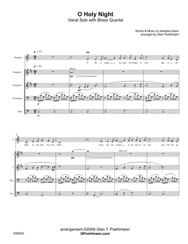 O HOLY NIGHT - SOPRANO SOLO with BRASS QUARTET & optional Piano (arr. Glen Poehlmann)