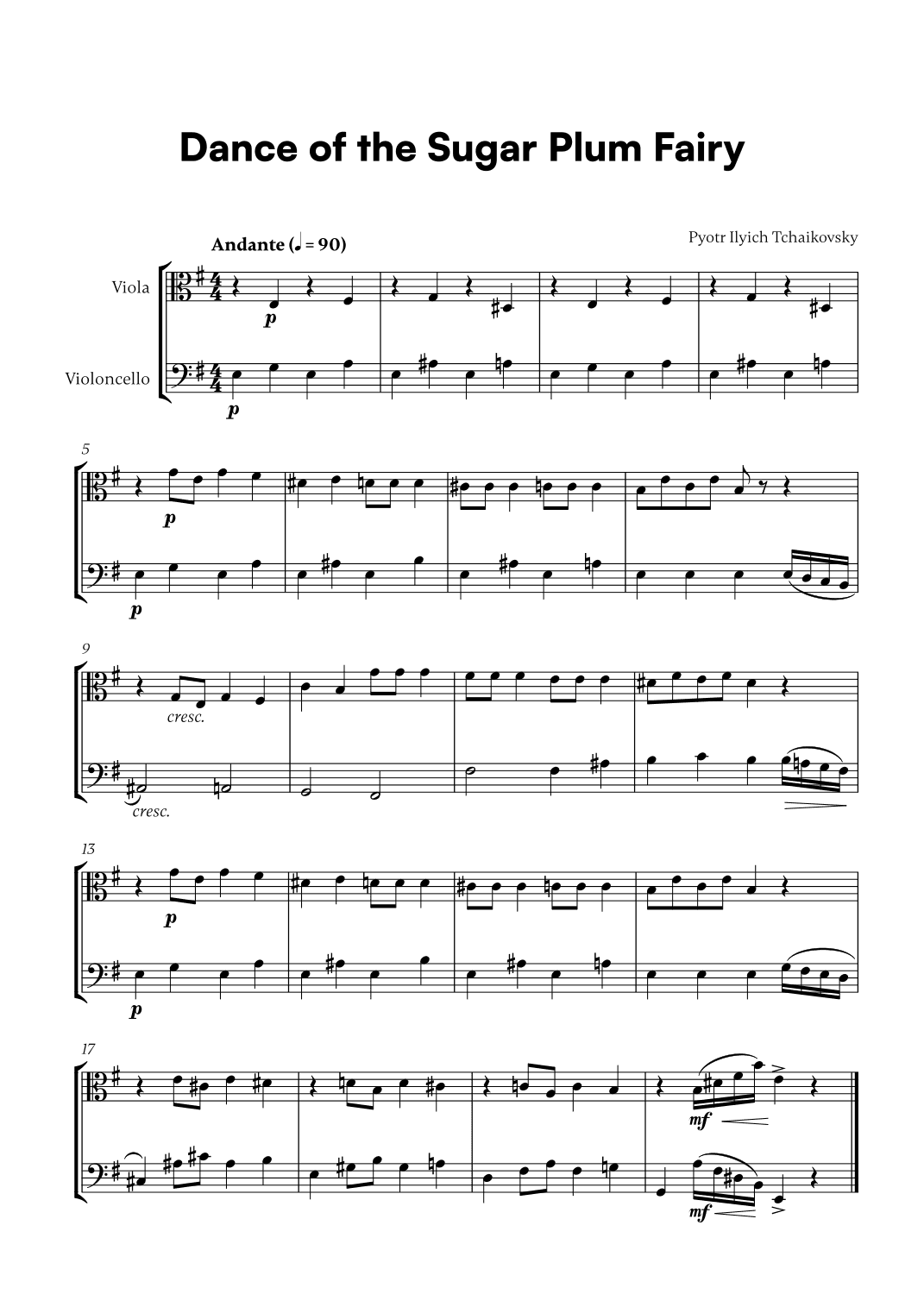 Tchaikovsky - Dance of the Sugar Plum Fairy (for Viola and Cello) (arr. Cadenza Editions)