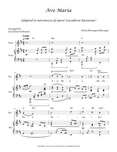 Mascagni - Ave Maria (Tenor D major) (arr. Luís Gustavo Rossato)