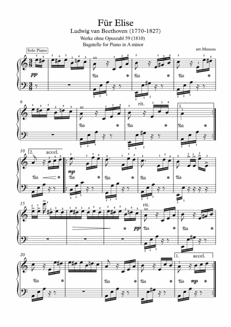 For Elise piano solo (arr. PianoSheetNow)