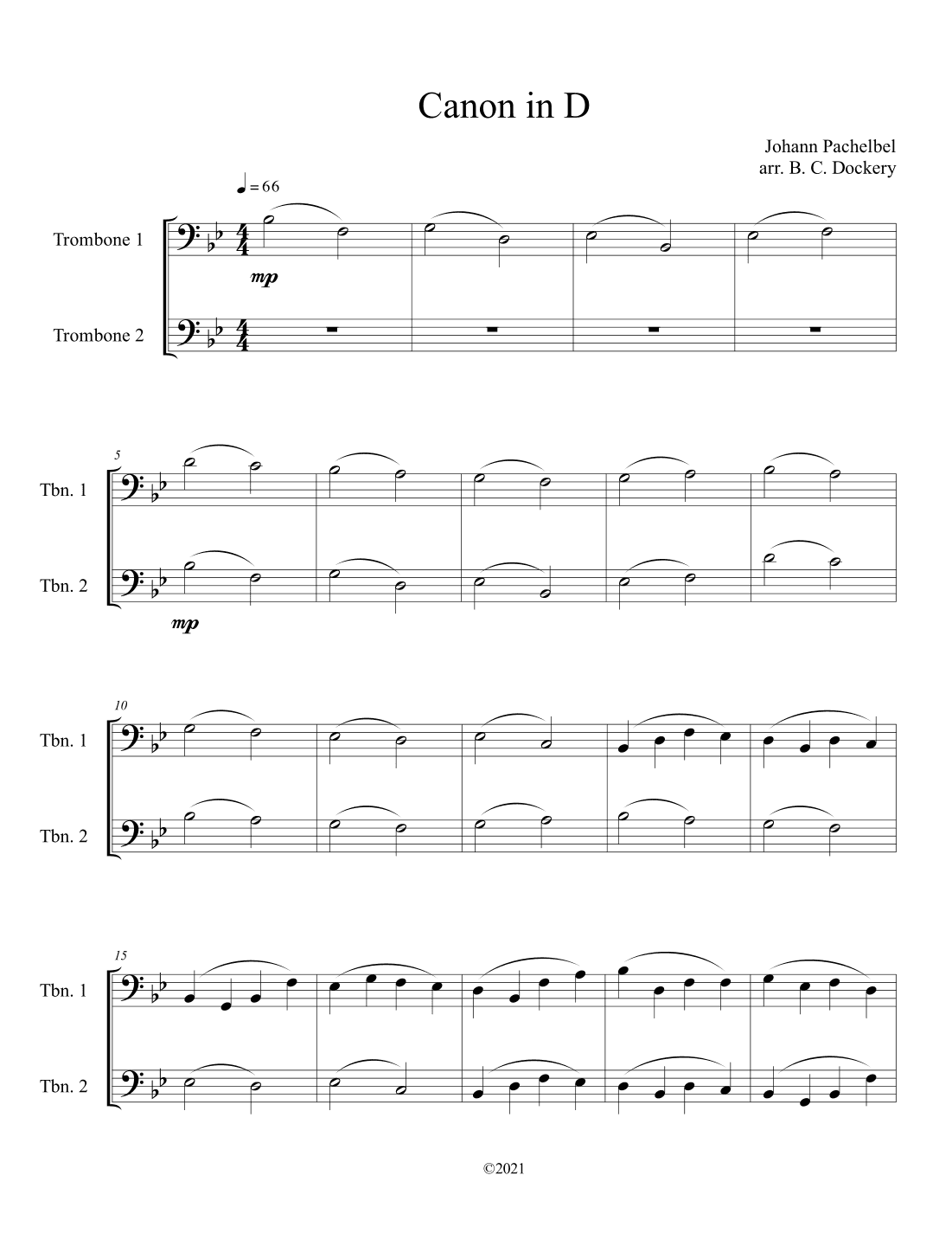 Canon in D (Trombone Duet) (arr. B. C. Dockery)
