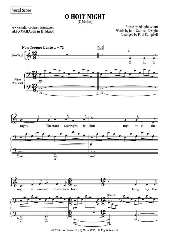 O Holy Night (3 verses, C Major) (arr. Paul Campbell / Studio Orchestrations)