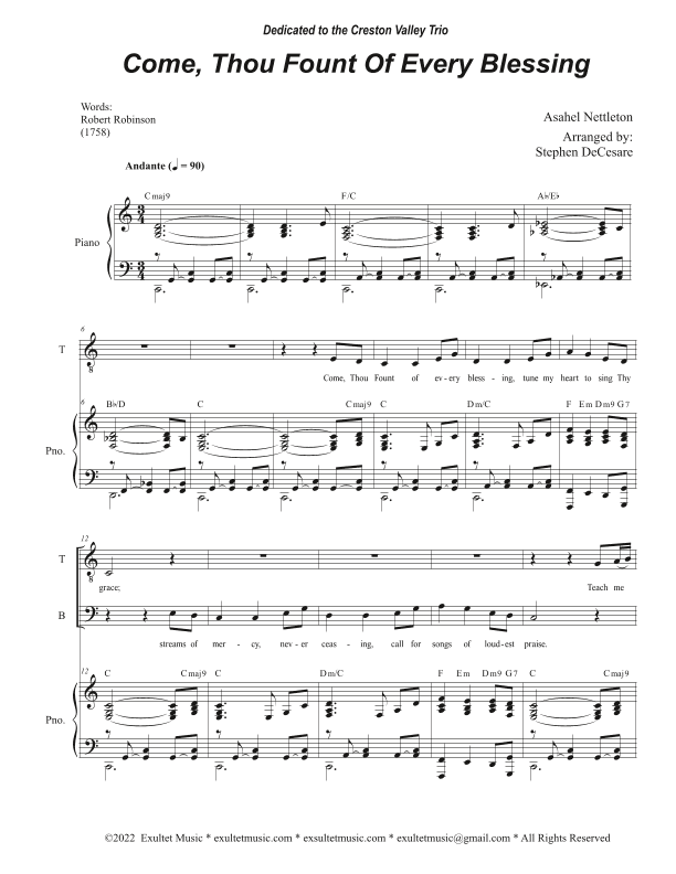 Come, Thou Fount Of Every Blessing (Duet for Tenor and Bass solo) (arr. Stephen DeCesare)