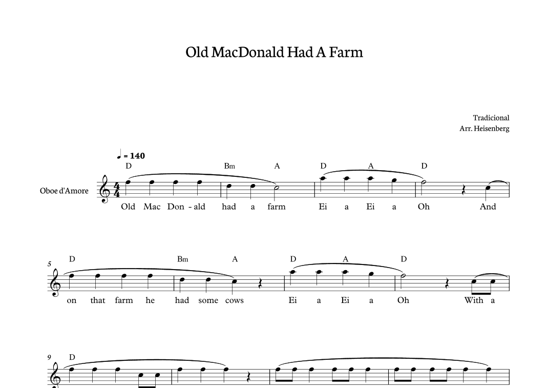Old MacDonald Had a farm for oboe d'amore (arr. Heisenberg)