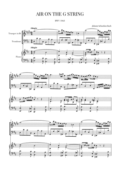 Bach: Air on the G String for Trumpet in Bb, Trombone and Piano (arr. Cadenza Editions)