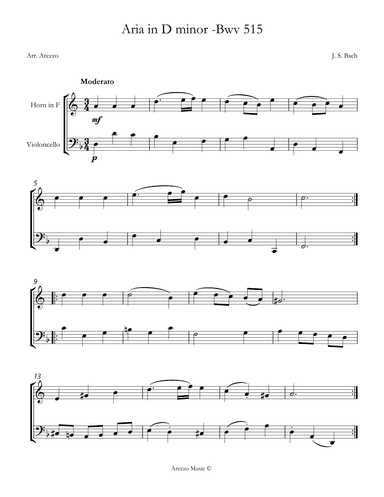 aria bwv 515 horn and cello sheet music (arr. Arezzo Music)