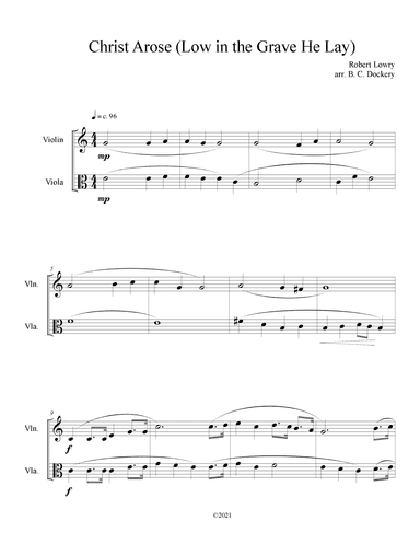 Christ Arose (Low in the Grave He Lay) for Violin and Viola Duet (arr. B. C. Dockery)