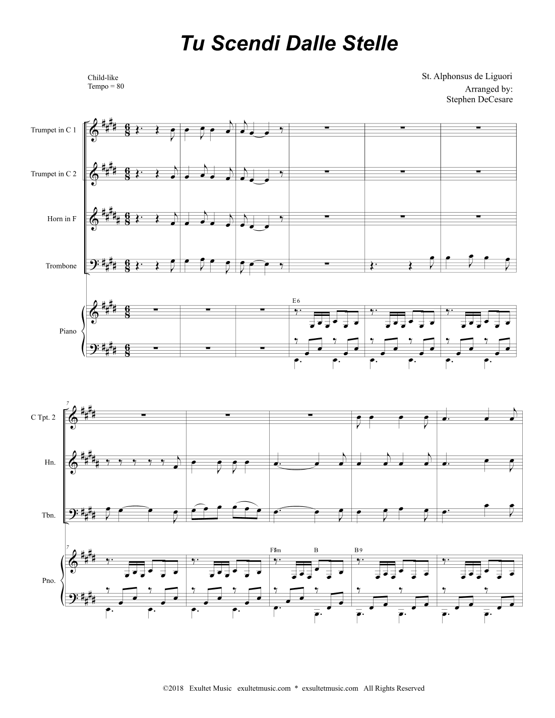 Tu Scendi Dalle Stelle (Brass Quartet and Piano) (arr. Stephen DeCesare)