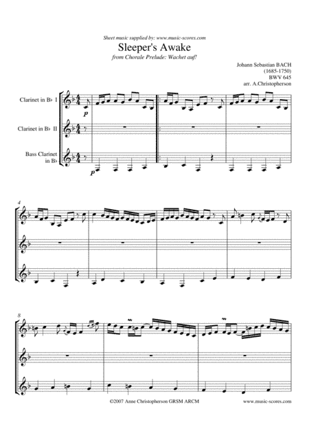 Sleepers Awake - Clarinet Trio (arr. Anne L Christopherson GRSM ARCM)