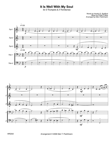 IT IS WELL WITH MY SOUL - 3 TRUMPETS & 2 TROMBONES (unaccompanied) (arr. Glen Poehlmann)