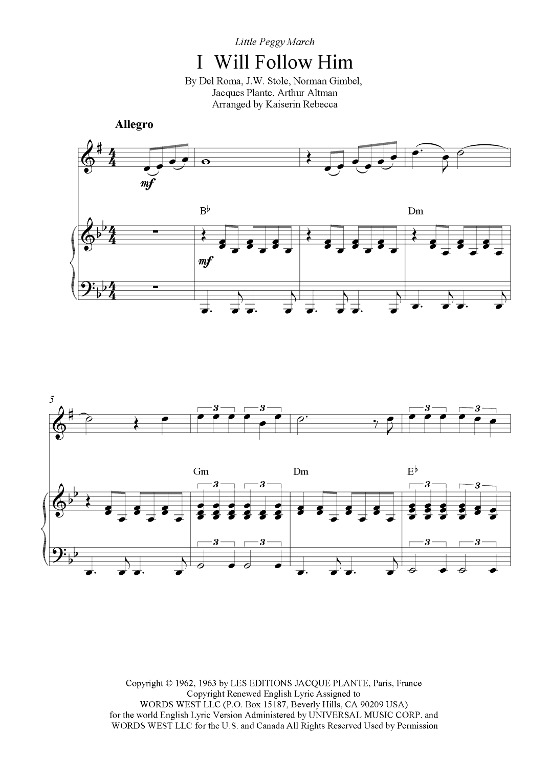 I Will Follow Him (i Will Follow You) (arr. Kaiserin Rebecca)