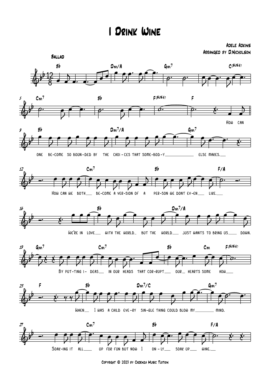 I Drink Wine (arr. Daniel Nicholson)
