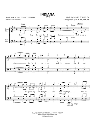 Indiana (Back Home Again In Indiana) (arr. Jon Nicholas)