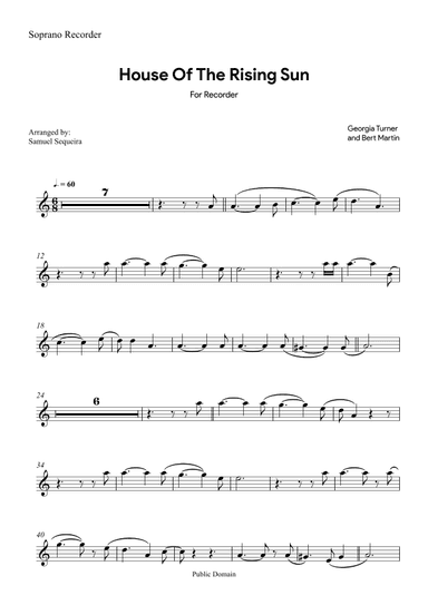 House of the Rising Sun - for Recorder - with play along (arr. Samuel Sequeira)