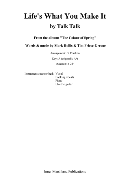 Life's What You Make It (arr. G. Franklin)