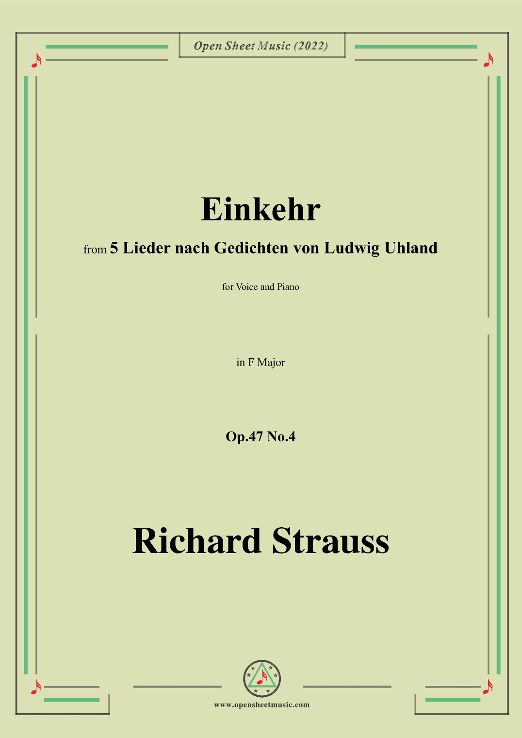 Richard Strauss-Einkehr,in F Major,Op.47 No.4 (arr. OSM Press)