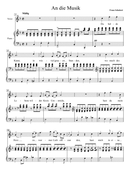 Schbert - An die Musik for High Voice in F Major (arr. Ayotte Custom Musical Engravings)