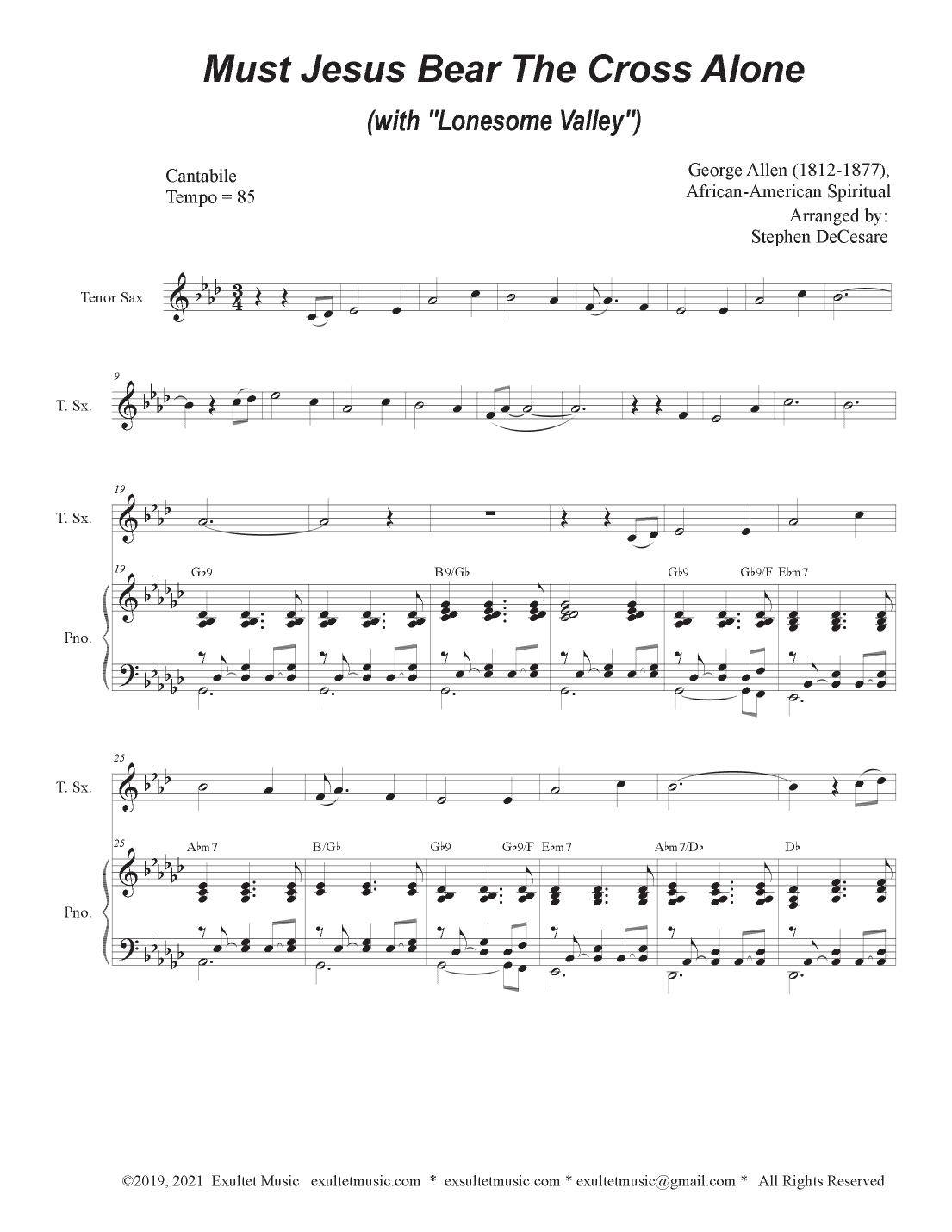 Must Jesus Bear The Cross Alone (with "Lonesome Valley") (Tenor Saxophone and Piano) (arr. Stephen DeCesare)