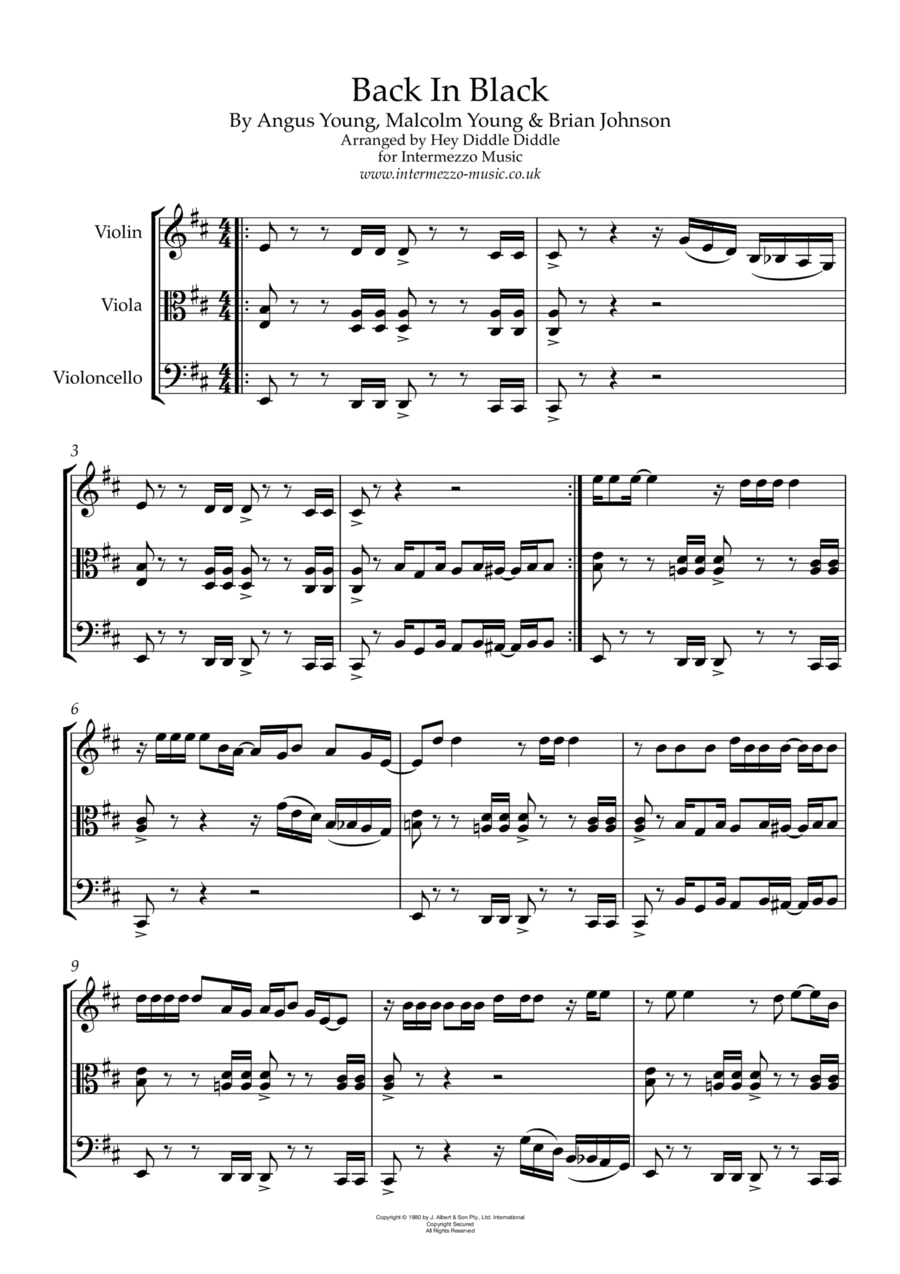 Back In Black (arr. Hey Diddle Diddle)