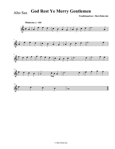 God Rest Ye Merry Gentlemen: E flat saxes (alto, baritone)/piano (arr. Meri Dolevski)