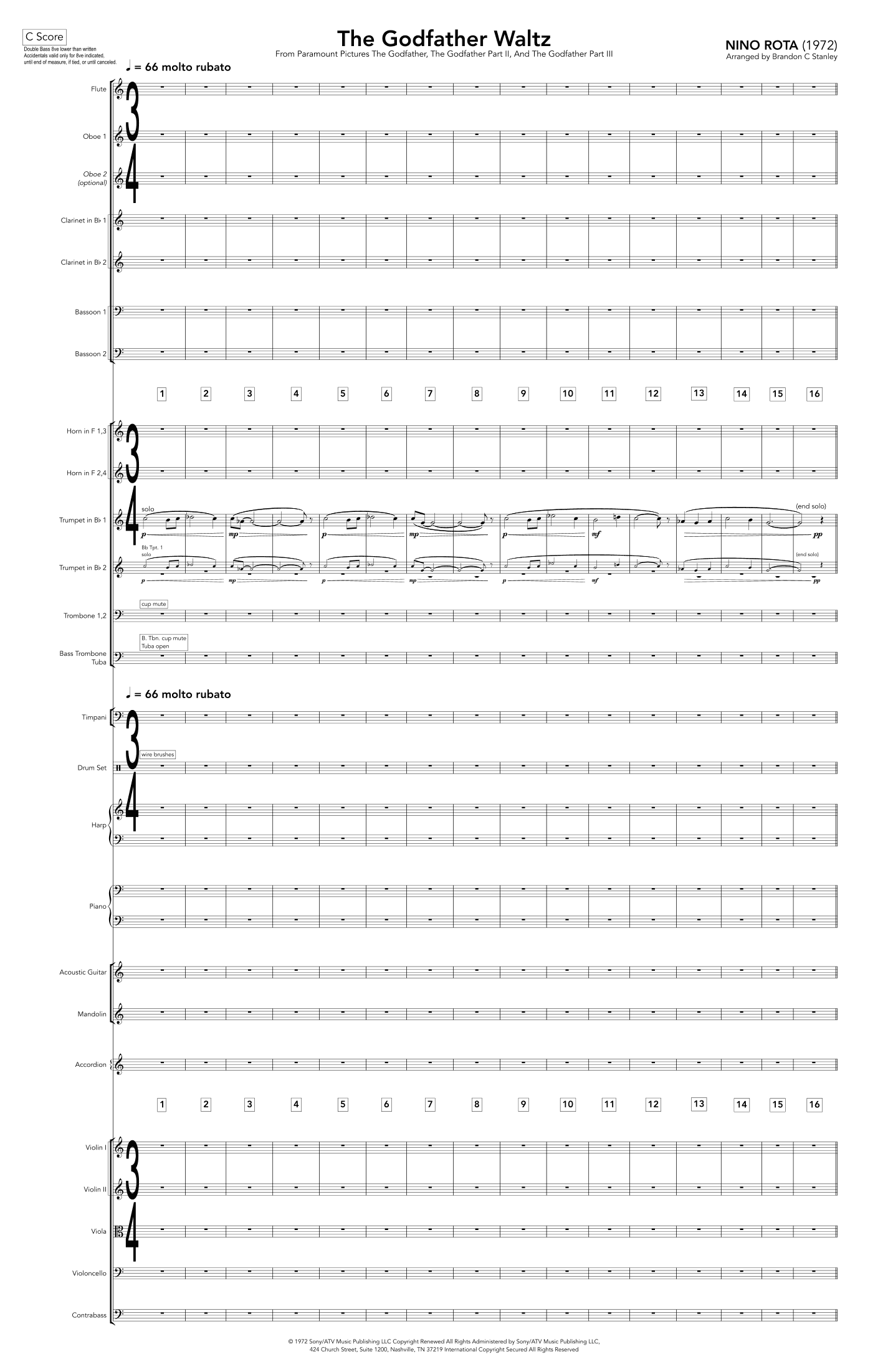 The Godfather Waltz - Score Only (arr. Brandon C Stanley)