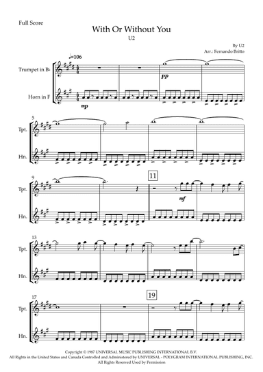 With Or Without You (arr. Fabio Britto)
