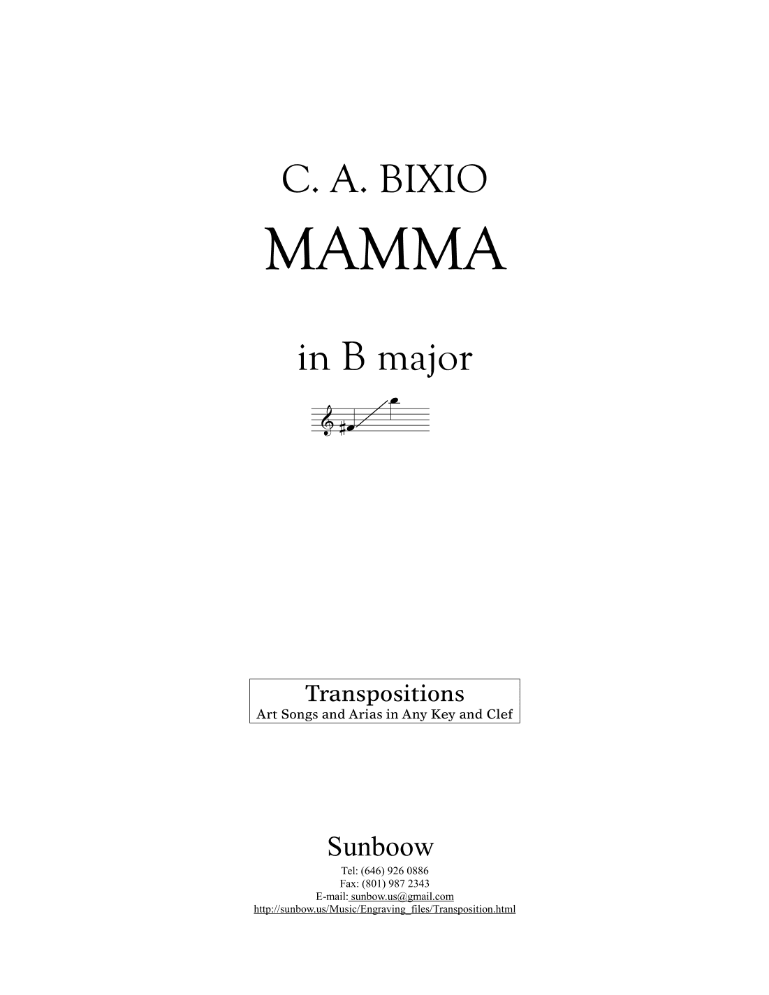 C. A. Bixio: MAMMA (transposed to B Major) (arr. Sunbow)