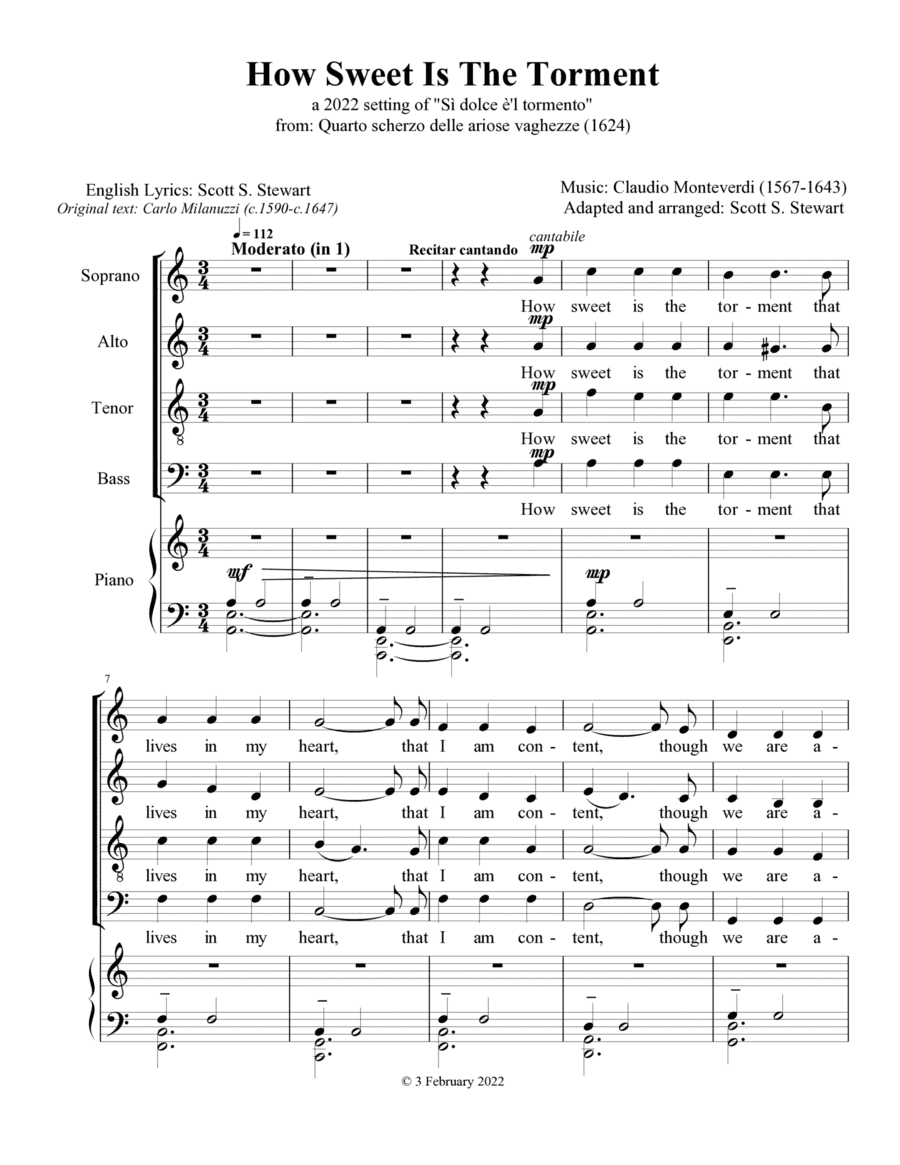 How Sweet Is The Torment, a 2022 setting Monteverdi's air (arr. Scott S. Stewart)