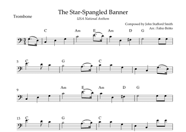 The Star Spangled Banner (USA National Anthem) for Trombone Solo with Chords (C Major) (arr. Fabio Britto)