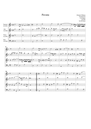 Pavana (Fitzwilliam virginal book, no.292) (arrangement for 4 recorders) (arr. Gil Garty)