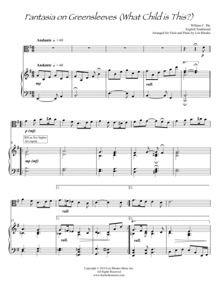 What Child Is This? - for Viola and Piano (arr. Len Rhodes)