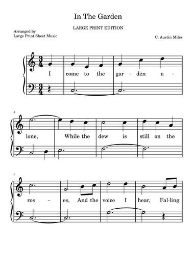 In The Garden Hymn LARGE PRINT Easy Piano Praise and Worship Hymn (arr. Large Print Sheet Music)