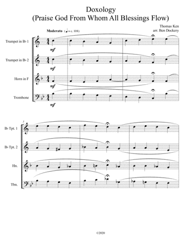 Doxology (Jazz Harmonization) for Brass Quartet - (Praise God From Whom All Blessings Flow) (arr. Ben Dockery)