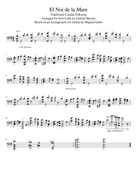 El Noi de la Mare - Solo Cello (arr. Gabriel Skyrms)