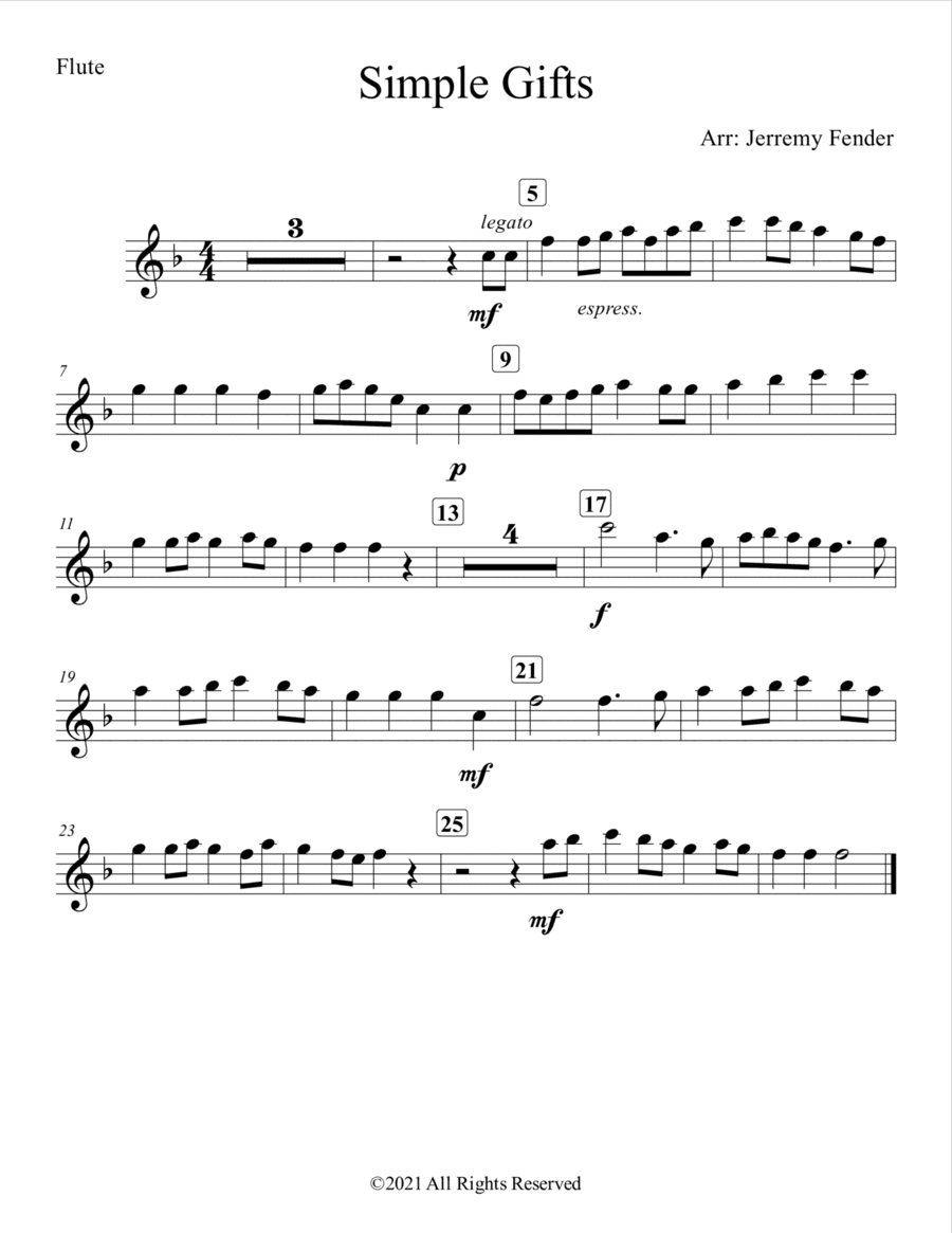 Simple Gifts (Easy) (Flute and Piano) (arr. Jerremy Fender)