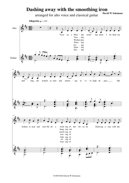 Dashing away with the smoothing iron for low voice and classical guitar (arr. David Warin Solomons)